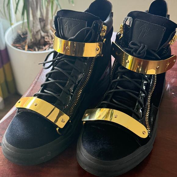 Giuseppe Zanotti Coby High top zip lace up sneakers black velvet size 42 men main image 11